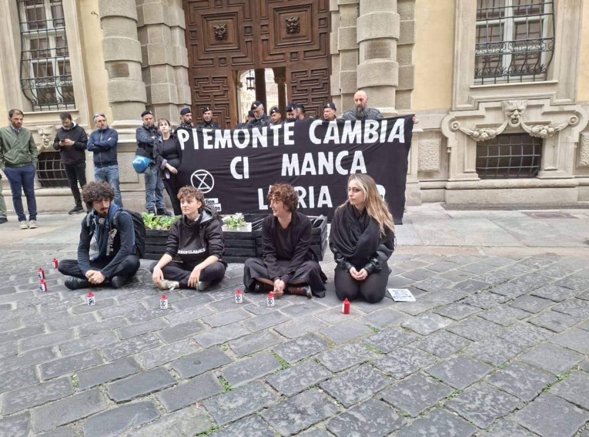 Torino, corteo funebre contro smog e inquinamento: la protesta di Extinction Rebellion davanti al Consiglio regionale